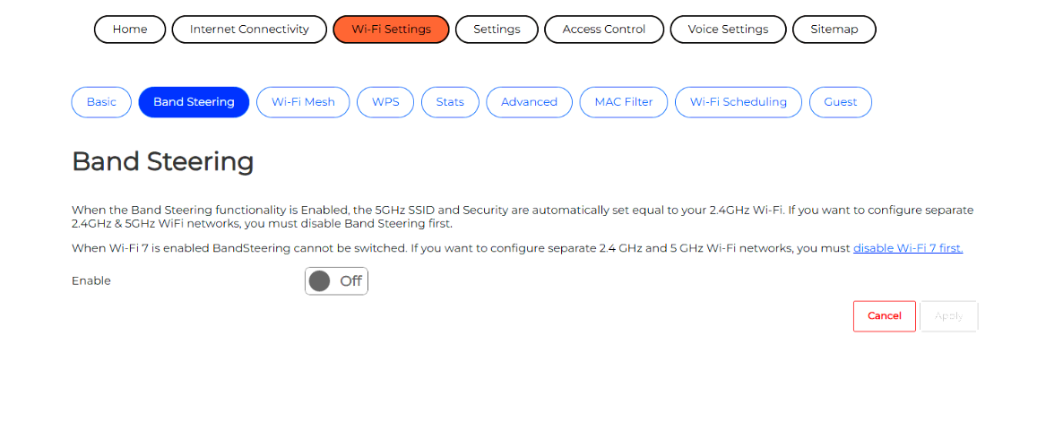 Telstra Smart Modem Gen 4 in Adelaide: Why Your Printer Will Not Connect 4 Band Steering page with Enable switched off